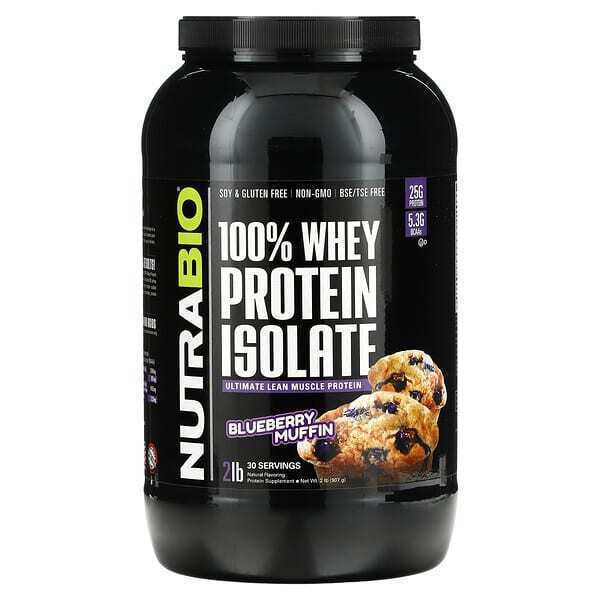 NutraBio Labs, 100% Whey Protein Isolate, Blueberry Muffin, 2 lb (907 g)