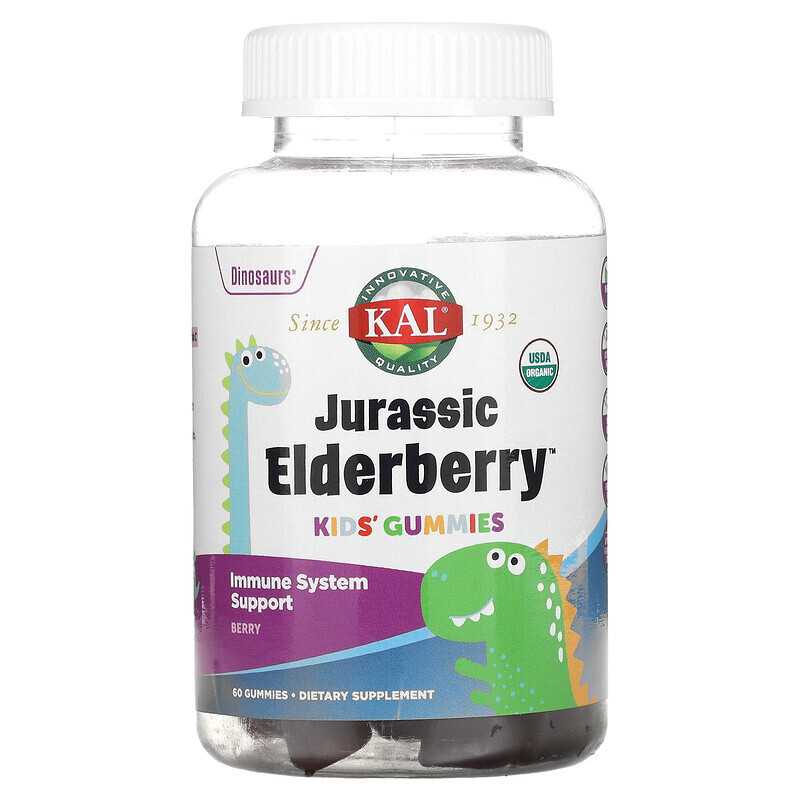 Бузина (Elderberry)  Well Be KAL, Юрские жевательные мармеладки с бузиной, ягоды, 60 жевательных таблеток