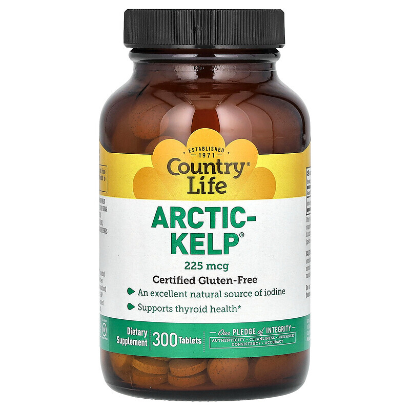 Country Life, Arctic-Kelp, арктические бурые водоросли, 225 мкг, 300 таблеток