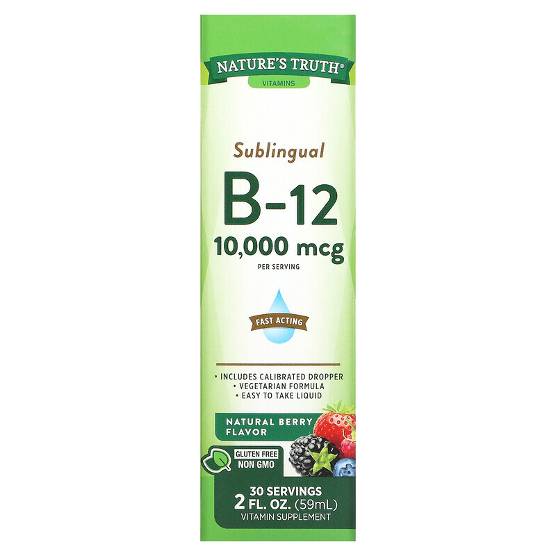 Nature's Truth, Сублингвальный витамин B12, натуральные ягоды, 10 000 мкг, 59 мл (2 жидк. Унции)