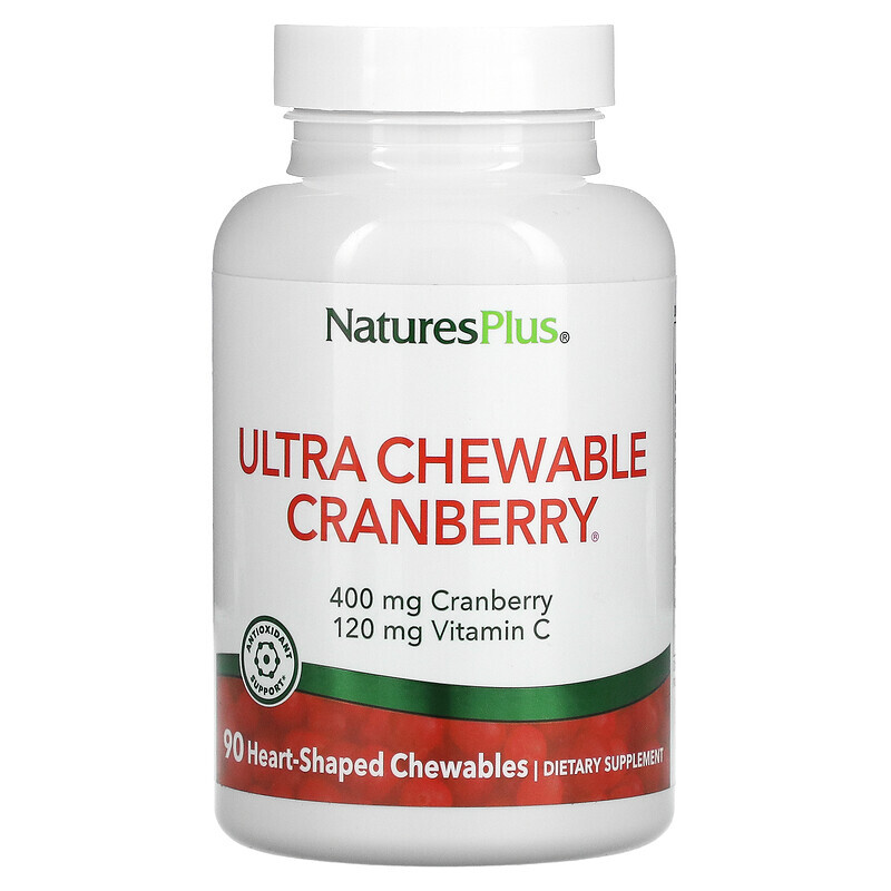   Well Be NaturesPlus, Ultra Chewable Cranberry с витамином C, клюква / клубника, 90 жевательных ягод