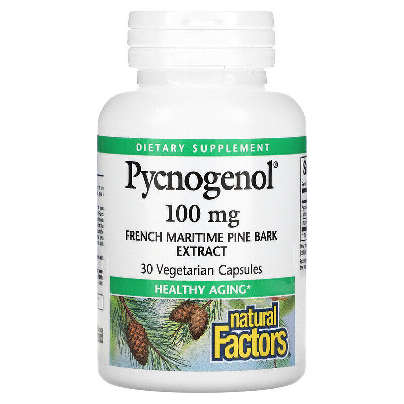 Экстракт сосновой коры  Well Be Natural Factors, Pycnogenol, 100 мг, 30 вегетарианских капсул