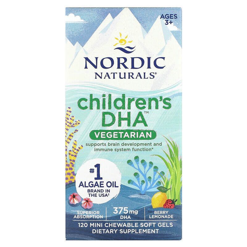   Well Be Nordic Naturals, ДГК для детей, для детей от 3 лет, ягодный лимонад, 375 мг, 120 жевательных мягких таблеток