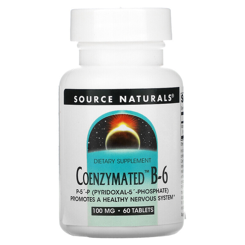 Source Naturals, Ферментированный витамин B6, 100 мг, 60 таблеток