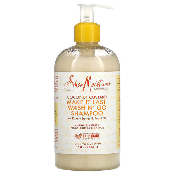 SheaMoisture, Make It Last Wash N 'Go, шампунь, кокосовый крем, с маслом кокум и маслом пекуи, 384 мл (13 жидк. Унций)