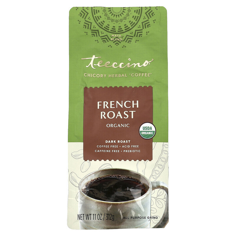 Teeccino, органический травяной кофе из цикория, французская обжарка, темная обжарка, без кофеина, 312 г (11 унций)