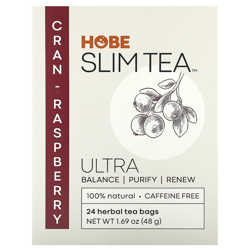 Hobe Labs, Ultra Slim чай, -малина, без кофеина 24 травяных чайных пакетиков, 1.69 унции (48 г)