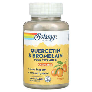 Solaray, Жевательные таблетки с кверцетином и бромелаином с витамином C, натуральный апельсин, 90 жевательных таблеток