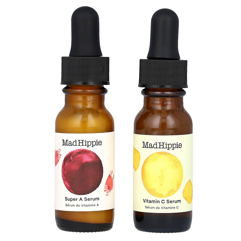 Витамин C, для красоты Mad Hippie, Day & Night Dual Pack, Vitamin C & Vitamin A Serum, 2 Bottles, 15 ml Each