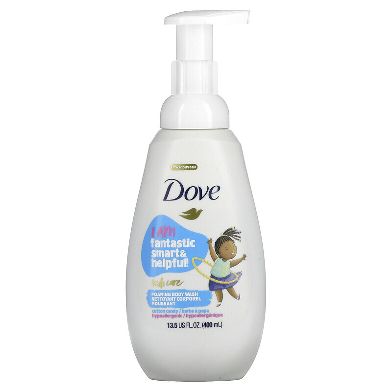 Детские гели для душа Dove, Kids Care, пенящийся гель для душа, сахарная вата, 400 мл (13,5 жидк. Унции)