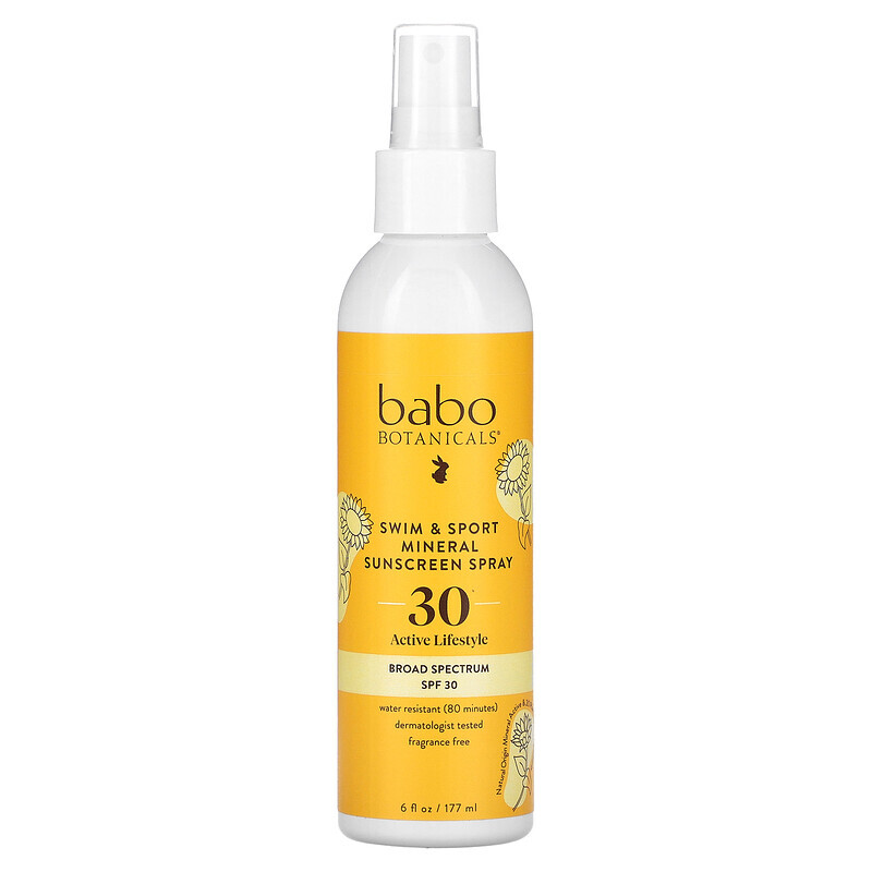 Babo Botanicals, Swim & Sport, mineralisches Sonnenschutzspray, LSF 30, 177 ml (6 fl. oz.)