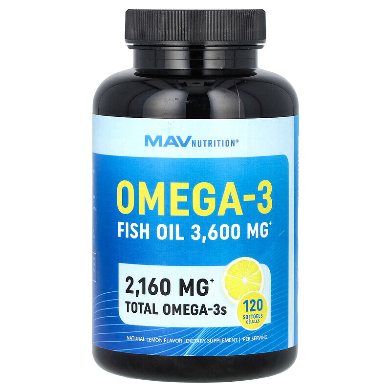 MAV Nutrition, Fish Oil, Premium Omega 3, Natural Lemon, 120 Softgels