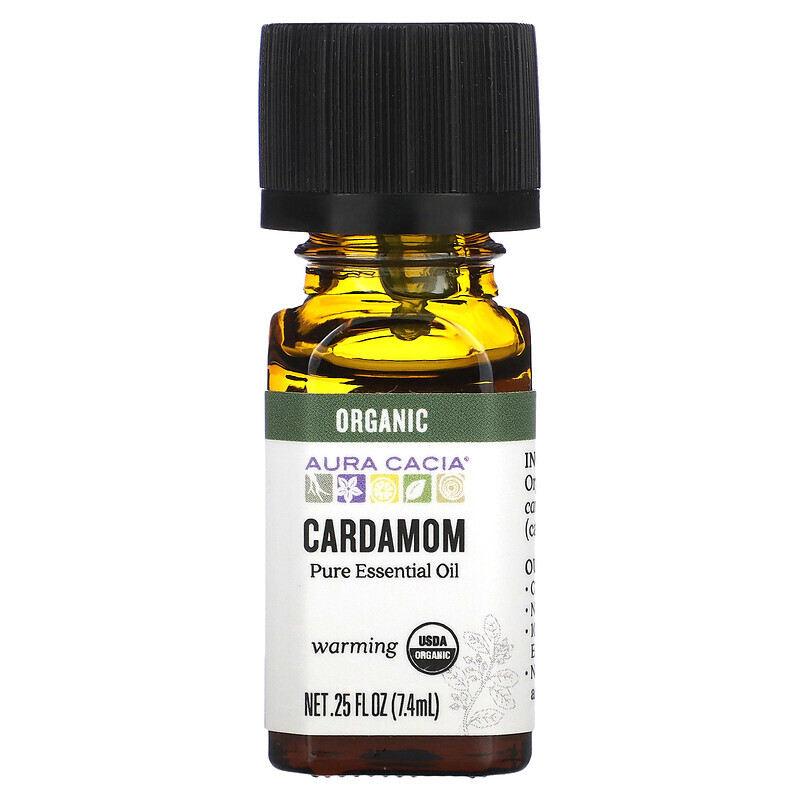 Aura Cacia, Pure Essential Oil, Organic Cardamom, 0.25 fl oz (7.4 ml)