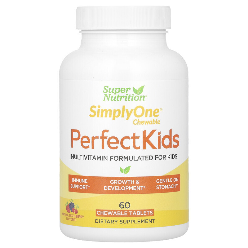 Super Nutrition, Perfect Kids, мультивитаминный комплекс для детей, вкус лесных ягод, 60 вегетарианских жевательных таблеток