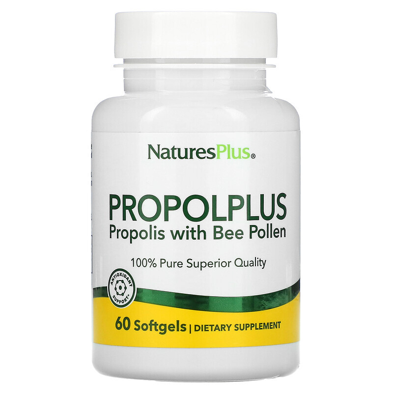   Well Be NaturesPlus, Propolplus, прополис с пчелиной пыльцой, 60 капсул