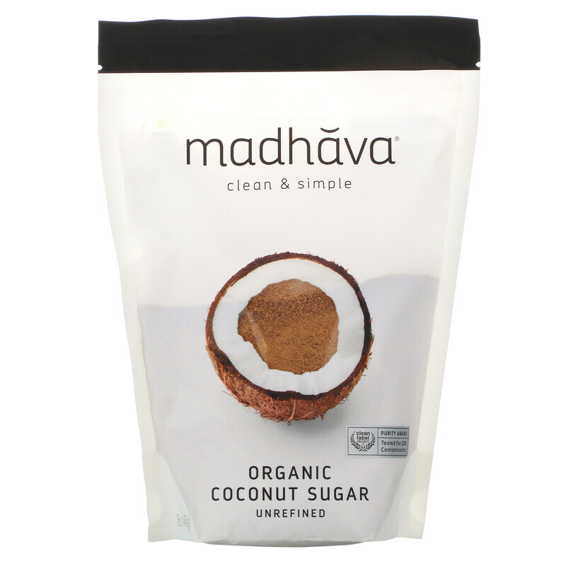   Well Be Madhava Natural Sweeteners, органический кокосовый сахар, нерафинированный, 454 г (1 фунт)