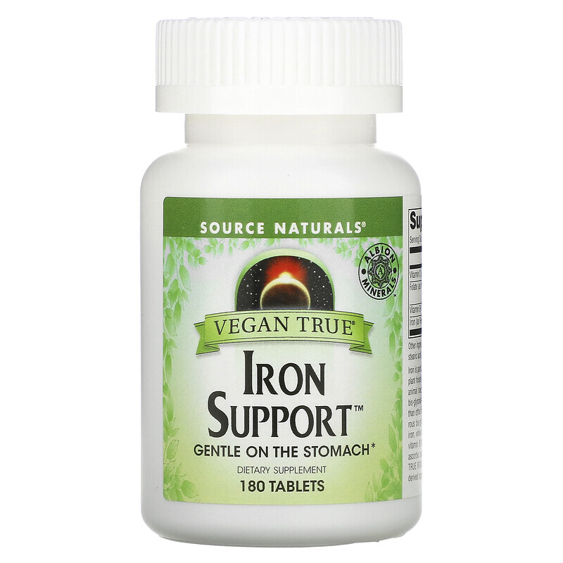 Поддержка деятельности мозга  Well Be Source Naturals, Vegan True, Iron Support (препарат для поддержания уровня железа, подходит для веганов), 180 таблеток