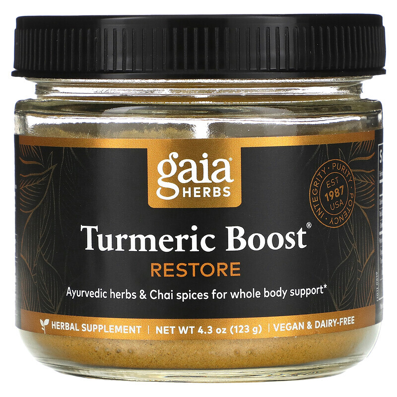 Бренды  Well Be Gaia Herbs, Turmeric Boost, Restore, 123 г (4,3 унции)