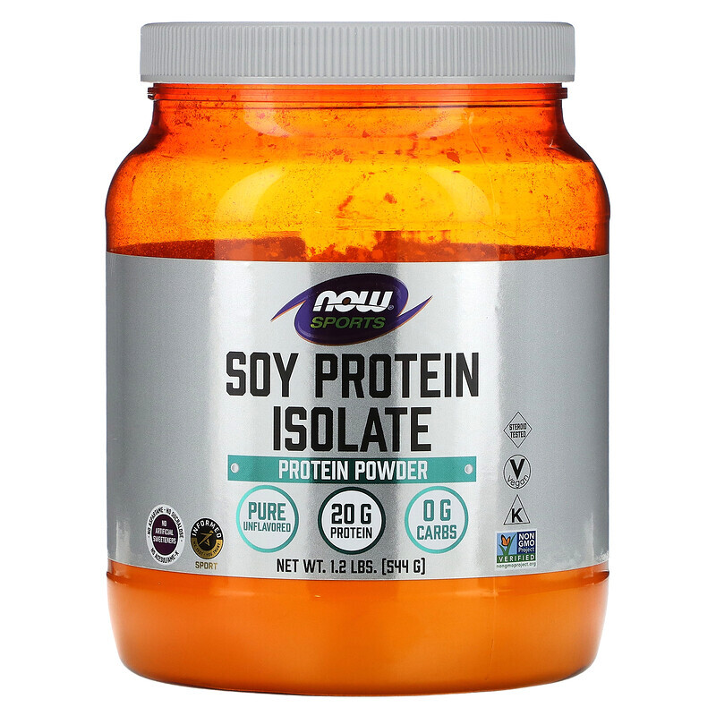 Растительный белок NOW Foods, Sports, чистый изолят соевого белка, без добавок, 544 г (1,2 фунта)
