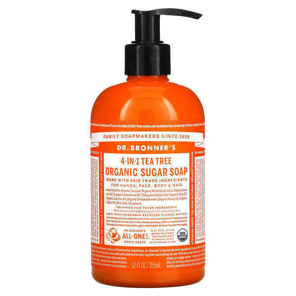 Dr. Bronner's, 4-in-1 Organic Sugar Soap, For Hands, Face, Body & Hair, Tea Tree , 12 fl oz (355 ml)