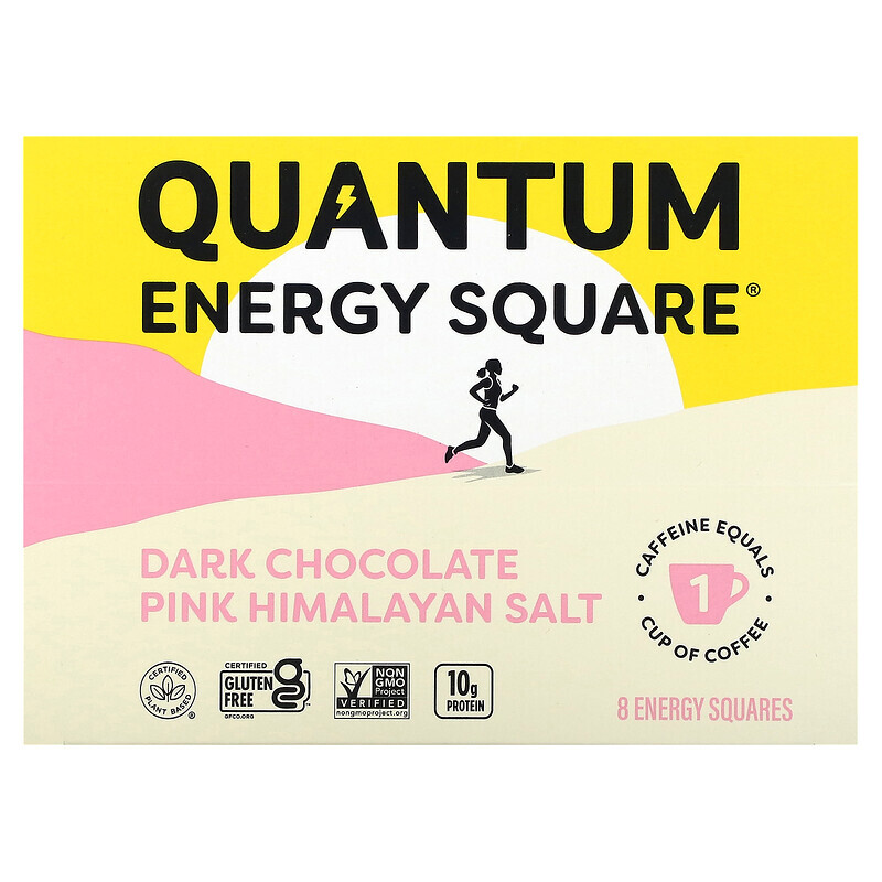 QUANTUM ENERGY SQUARE, Темный шоколад с розовой гималайской солью, 8 квадратов, 48 г (1,69 унции)