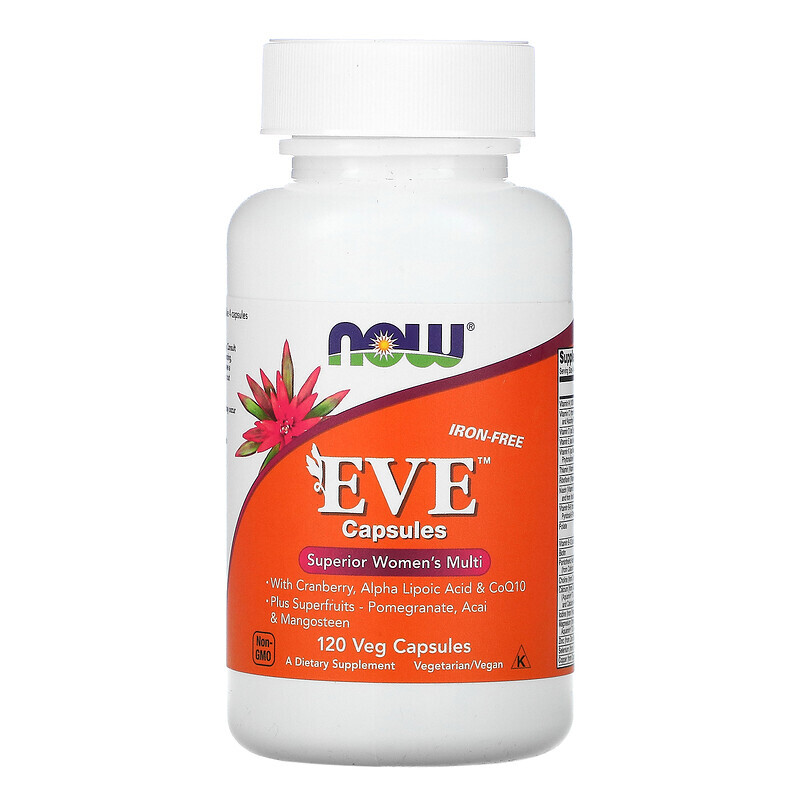  NOW Foods, Eve, эффективные мультивитамины для женщин, без железа, 120 растительных капсул