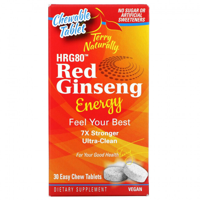 Женьшень Terry Naturally, HRG80 Red Ginseng Energy, 30 жевательных таблеток