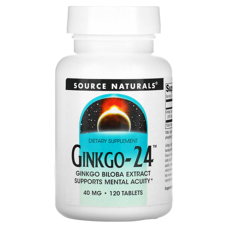 Гинкго Билоба  Well Be Source Naturals, Гинкго-24, 40 мг, 120 таблеток