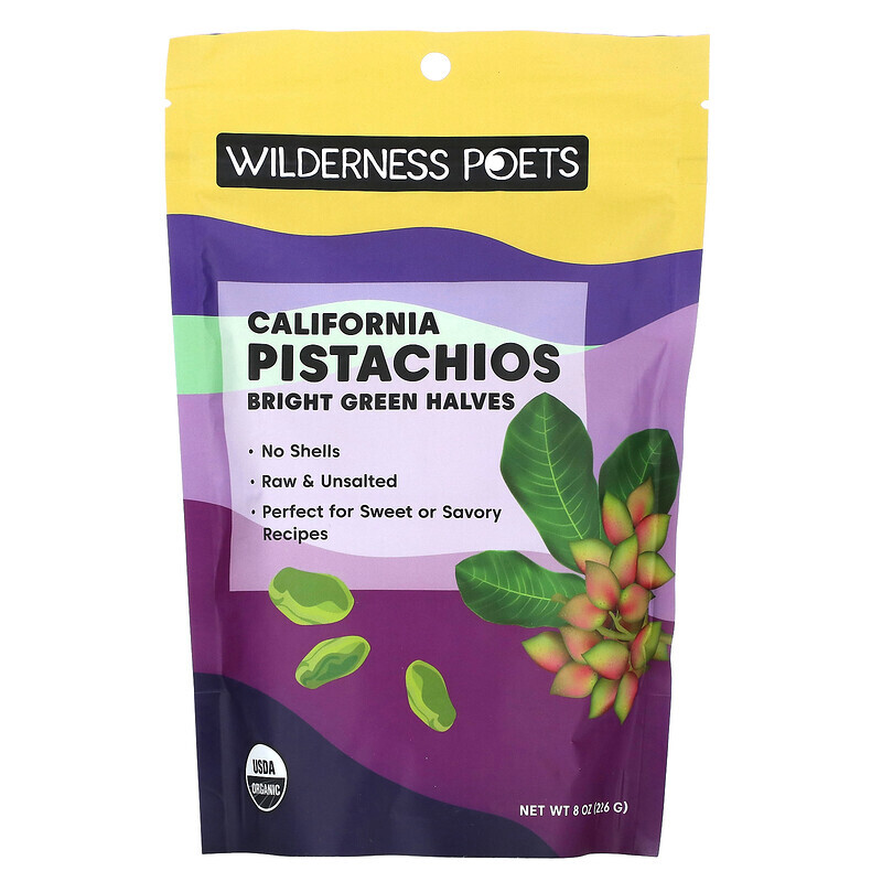 Wilderness Poets, California Pistachios, Bright Green Halves, Unsalted, 8 oz (226 g)