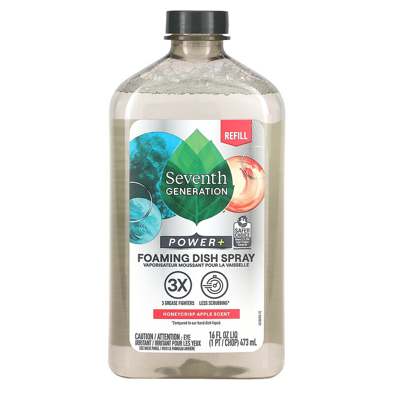 Seventh Generation, Power + Foaming Dish Spray, Refill, хрустящее яблоко, 473 мл (16 жидк. Унций)