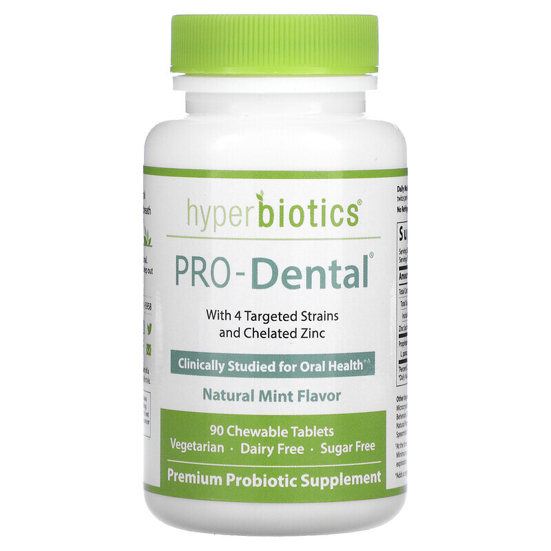 Hyperbiotics, PRO-Dental, пищевая добавка для здоровья полости рта, с натуральным мятным вкусом, 90 жевательных таблеток