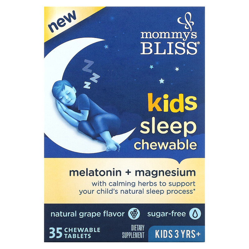 Mommy's Bliss, Kids Sleep Chewable, Melatonin + Magnesium, Kids 3 Yrs+, Natural Grape, 35 Chewable Tablets