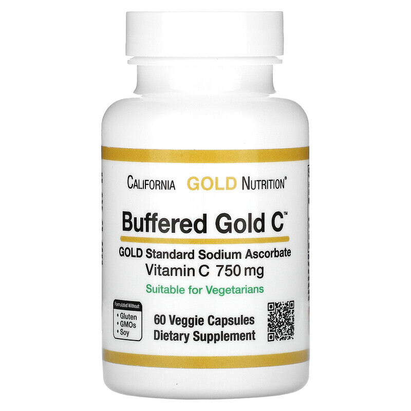 California Gold Nutrition, Gold C, GOLD Standard, буферизованный витамин C, аскорбат натрия, 750 мг, 60 растительных капсул