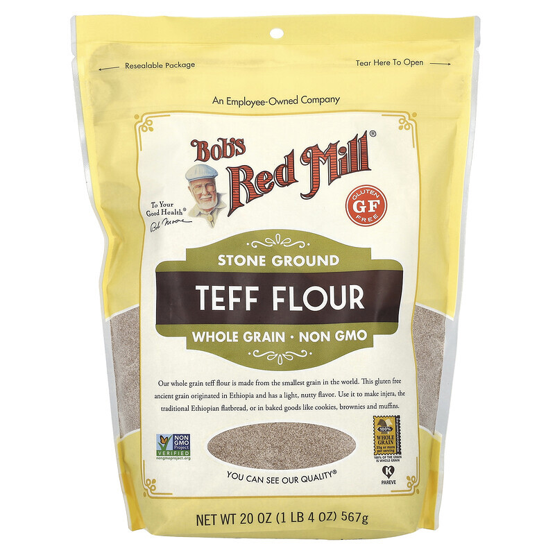 Bob's Red Mill, Stone Ground Teff Flour, steingemahlenes Teffmehl, Vollkorn, 567 g (20 oz.)