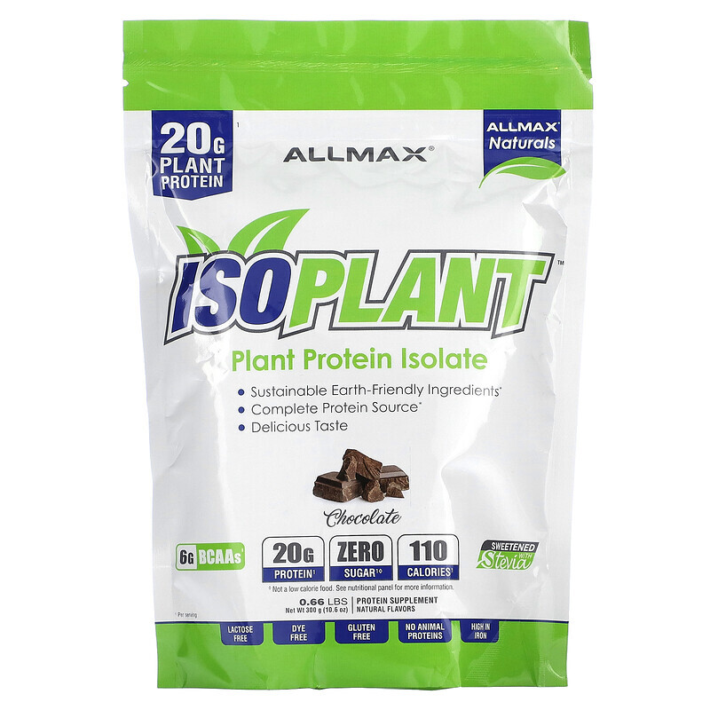 Растительный белок ALLMAX, ISOPLANT, изолят растительного протеина, со вкусом шоколада, 300 г (10,6 унции)