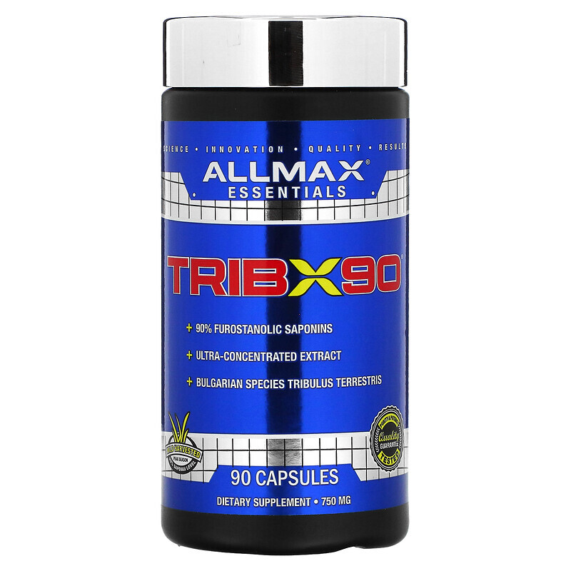 ALLMAX, TribX90, ультраконцентрат, якорцы, 90% сапонинов фурастанолового типа, 750 мг, 90 капсул