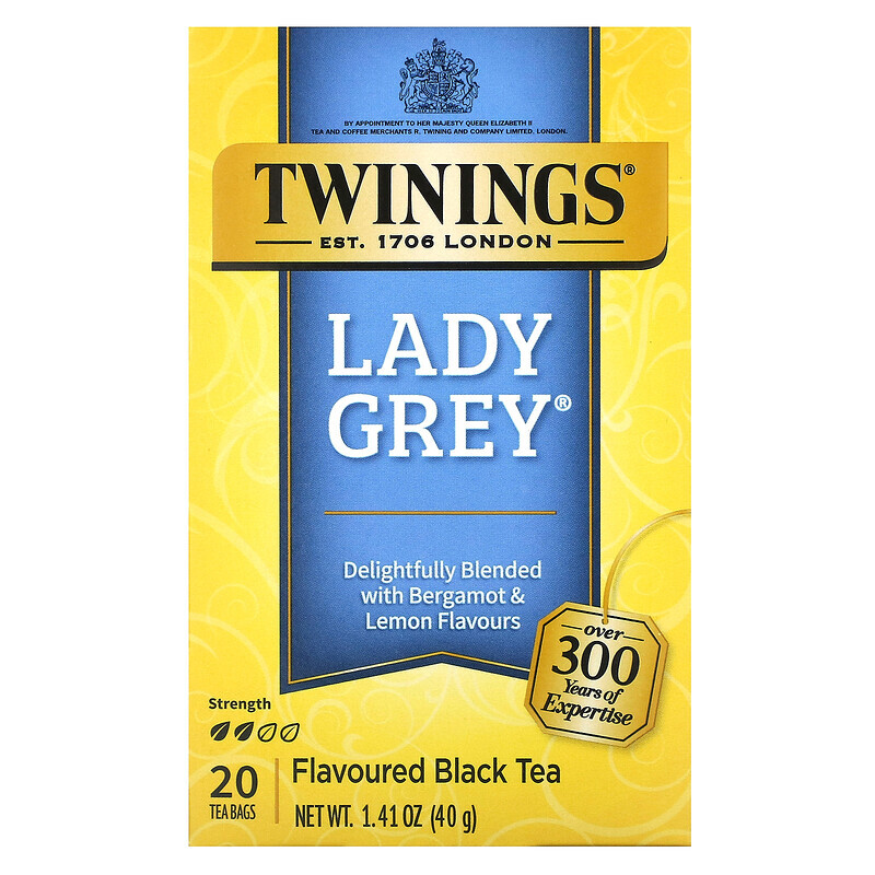 Twinings, черный чай Lady Grey, 20 чайных пакетиков, 40 г (1,41 унции)