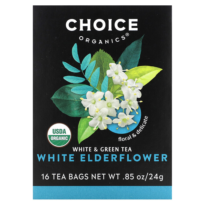 Choice Organic Teas, Белый и зеленый чай, белая бузина, 16 чайных пакетиков, 24 г (0,85 унции)