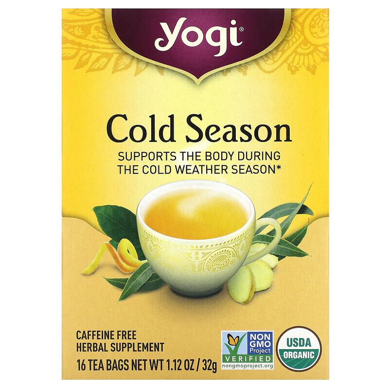 Yogi Tea, Органический, Cold Season, без кофеина, 16 чайных пакетиков, 1.12 унций (32 г)