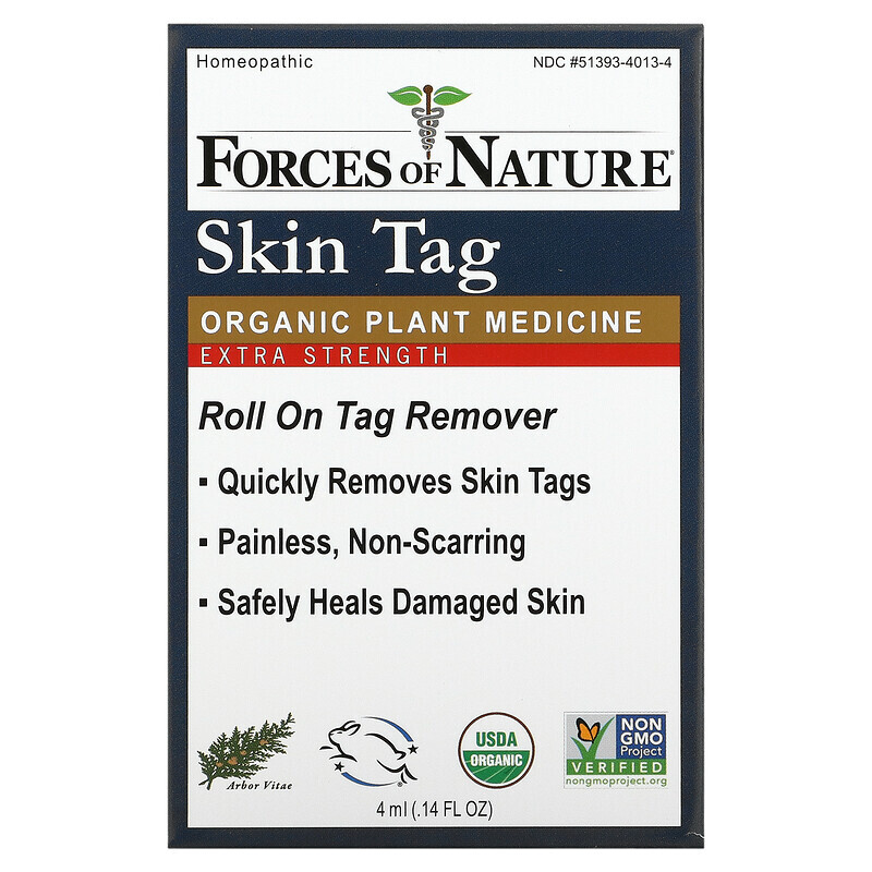 Forces of Nature, Skin Tag, Organic Plant Medicine, Rollerball Applicator, Extra Strength, 0.14 fl oz (4 ml)