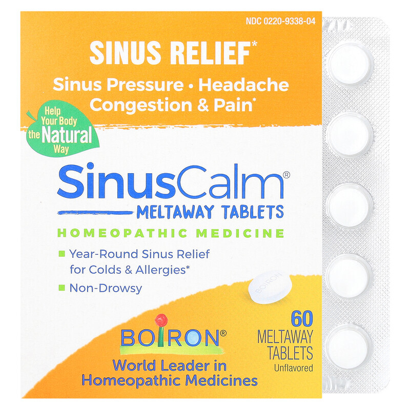 Натуральные препараты  Well Be Boiron, SinusCalm, Sinus Relief, без добавок, 60 быстрорастворимых таблеток