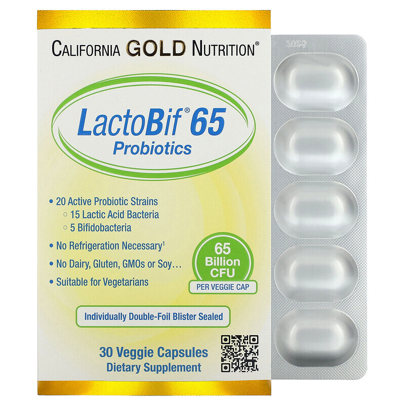 California Gold Nutrition, LactoBif 65, пробиотики, 65 млрд КОЕ, 30 вегетарианских капсул