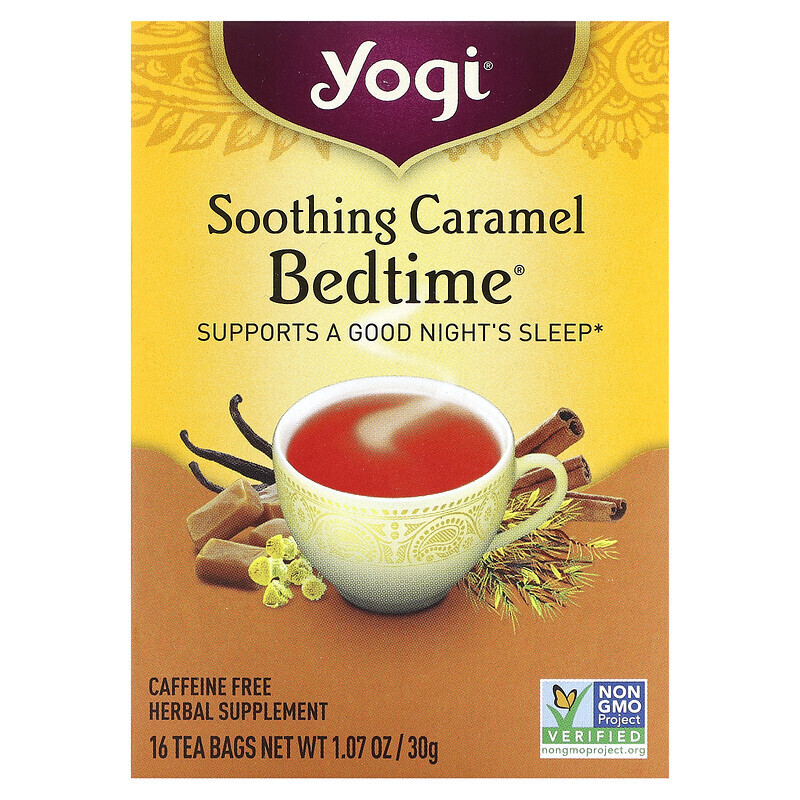 Yogi Tea, Bedtime, успокаивающая карамель, без кофеина, 16 чайных пакетиков, 30 г (1,07 унций)