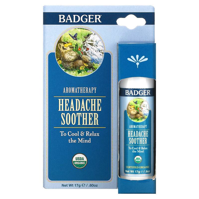 Badger Company, Aromatherapy, успокаивающее средство от головной боли, перечная мята и лаванда, 17 г (0,60 унции)