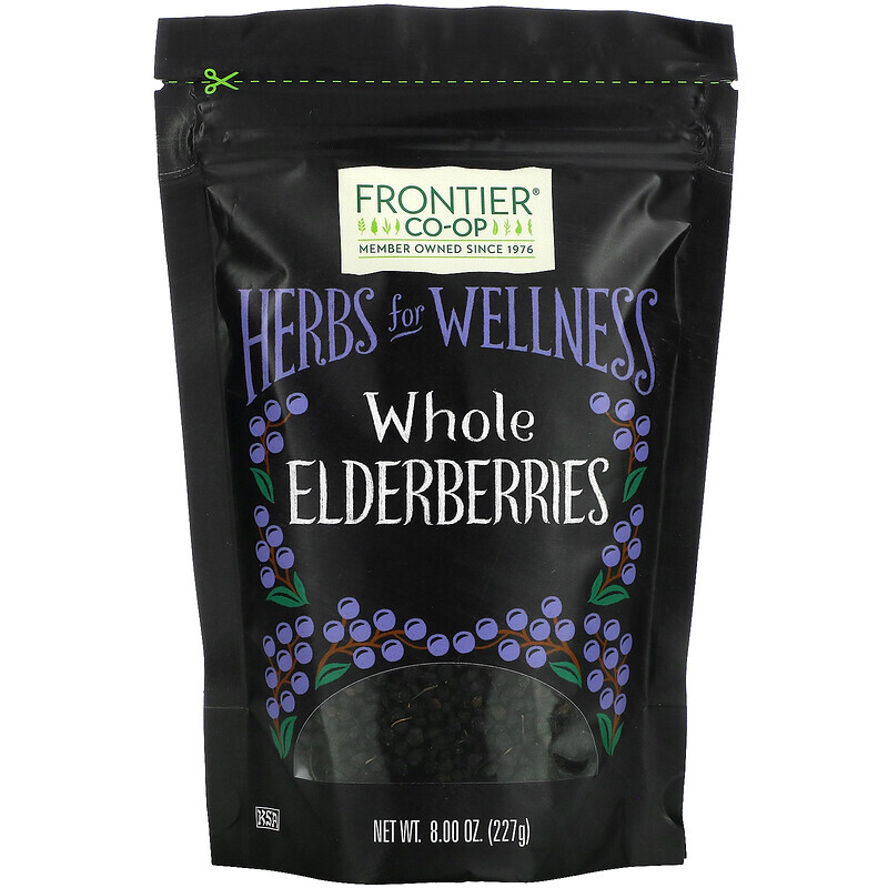 Бузина (Elderberry)  Well Be Frontier Co-op, Цельные ягоды бузины, 8 унций (227 г)