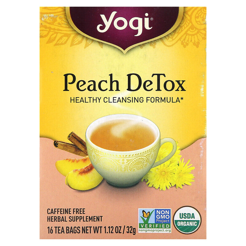 Yogi Tea, Peach DeTox, персик, без кофеина, 16 чайных пакетиков, 32 г (1,12 унций)