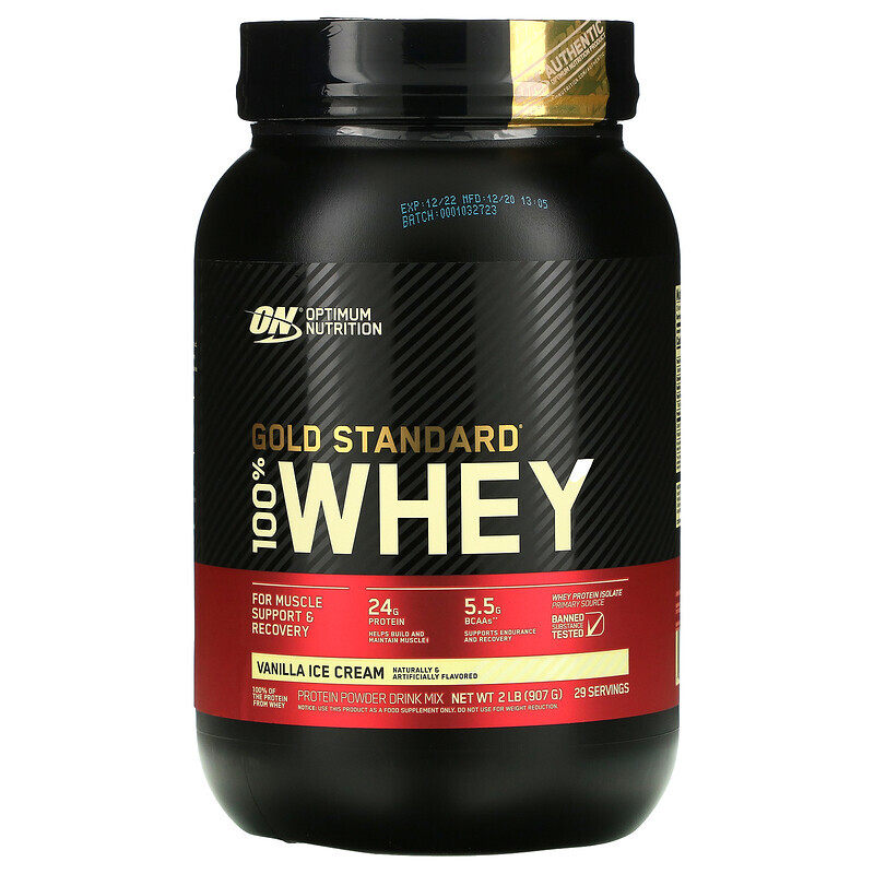 Сывороточный белок  Well Be Optimum Nutrition, Gold Standard 100% Whey, сыворотка, ванильное мороженое, 907 кг (2 фунта)