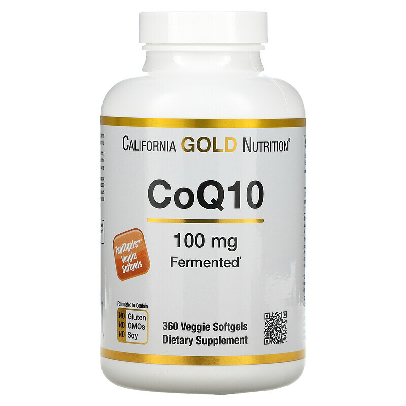 Коэнзим Q10 (CoQ10)  Well Be California Gold Nutrition, коэнзим Q10, 100 мг, 360 растительных капсул