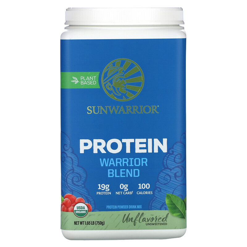 Растительный белок  Well Be Sunwarrior, Warrior Blend Protein, органический растительный протеин, без добавок, 750 г (1,65 фунта)