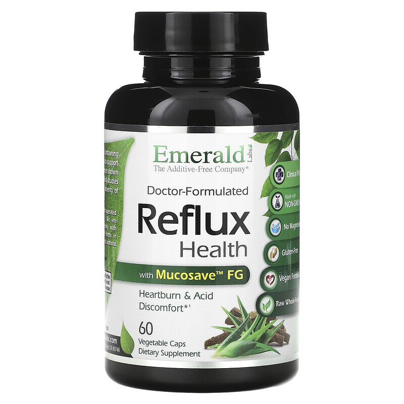 Emerald Laboratories, Reflux Health с Mucosave FG, 60 растительных капсул